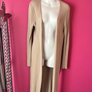 Long ribbed open cardigan